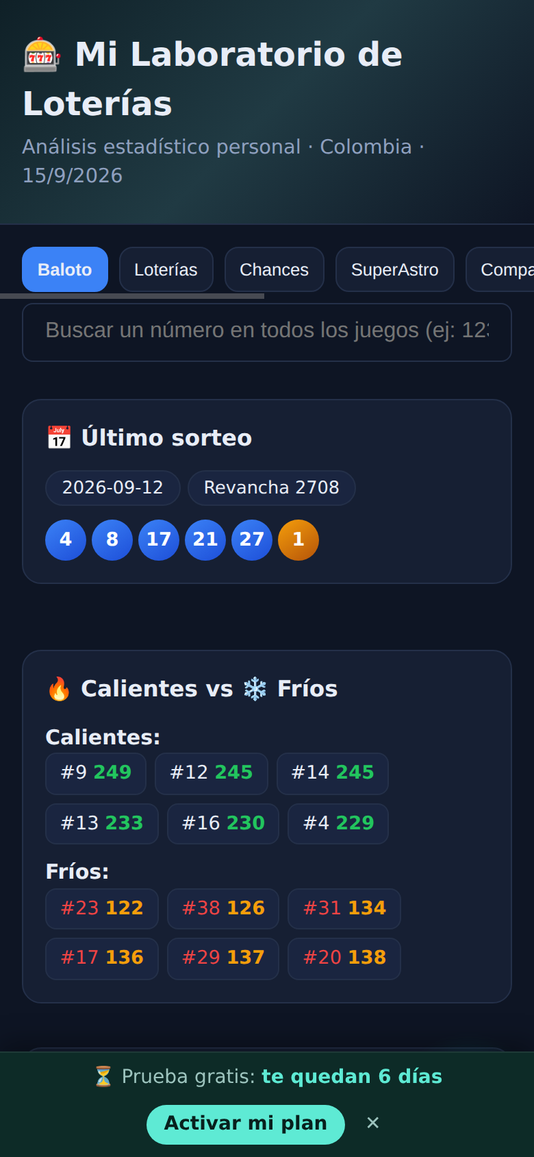 Laboratorio de Lotería: último sorteo de Baloto y la lista de números calientes y fríos, que son solo frecuencias del pasado