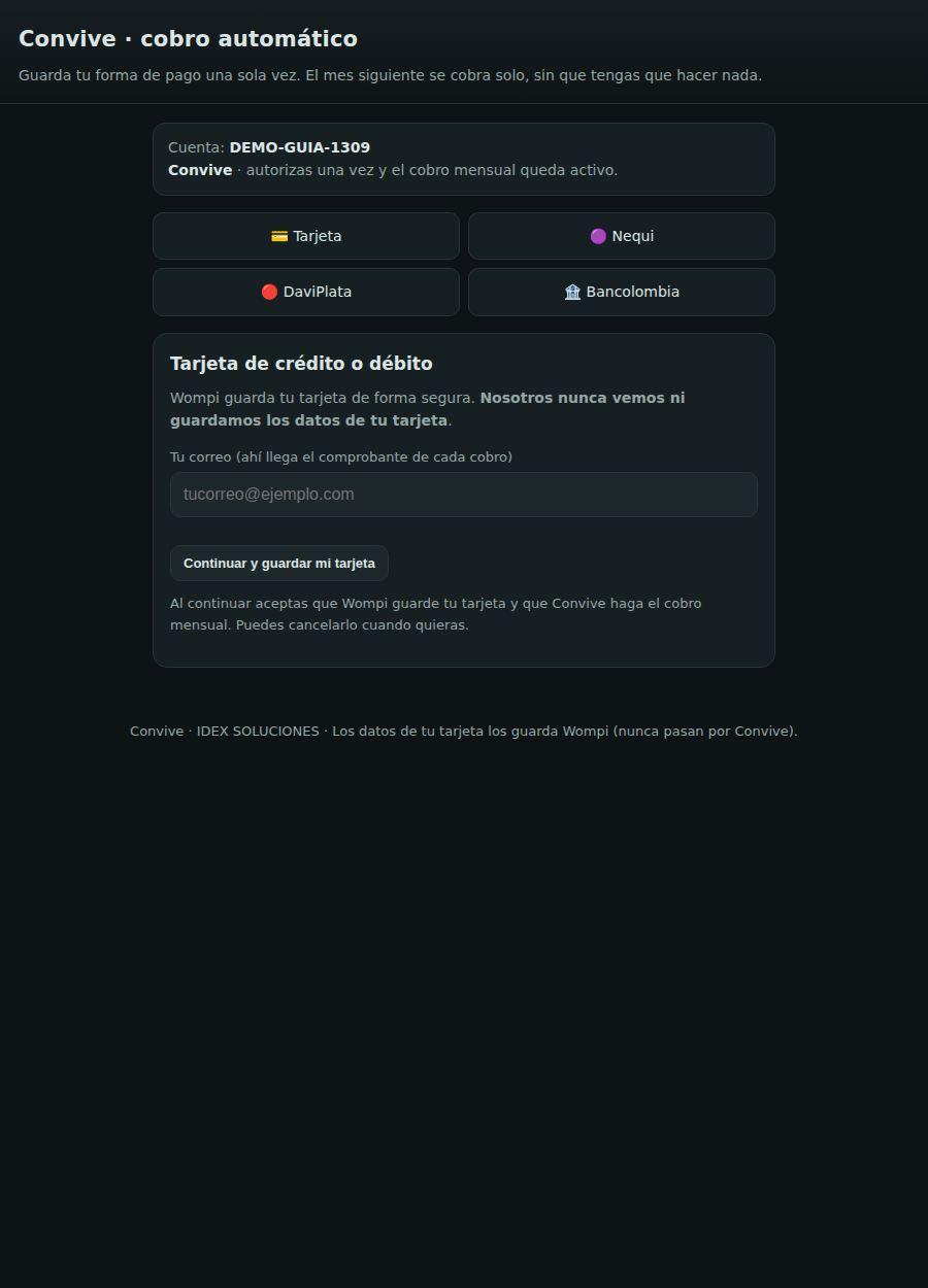Página para vincular el método de pago