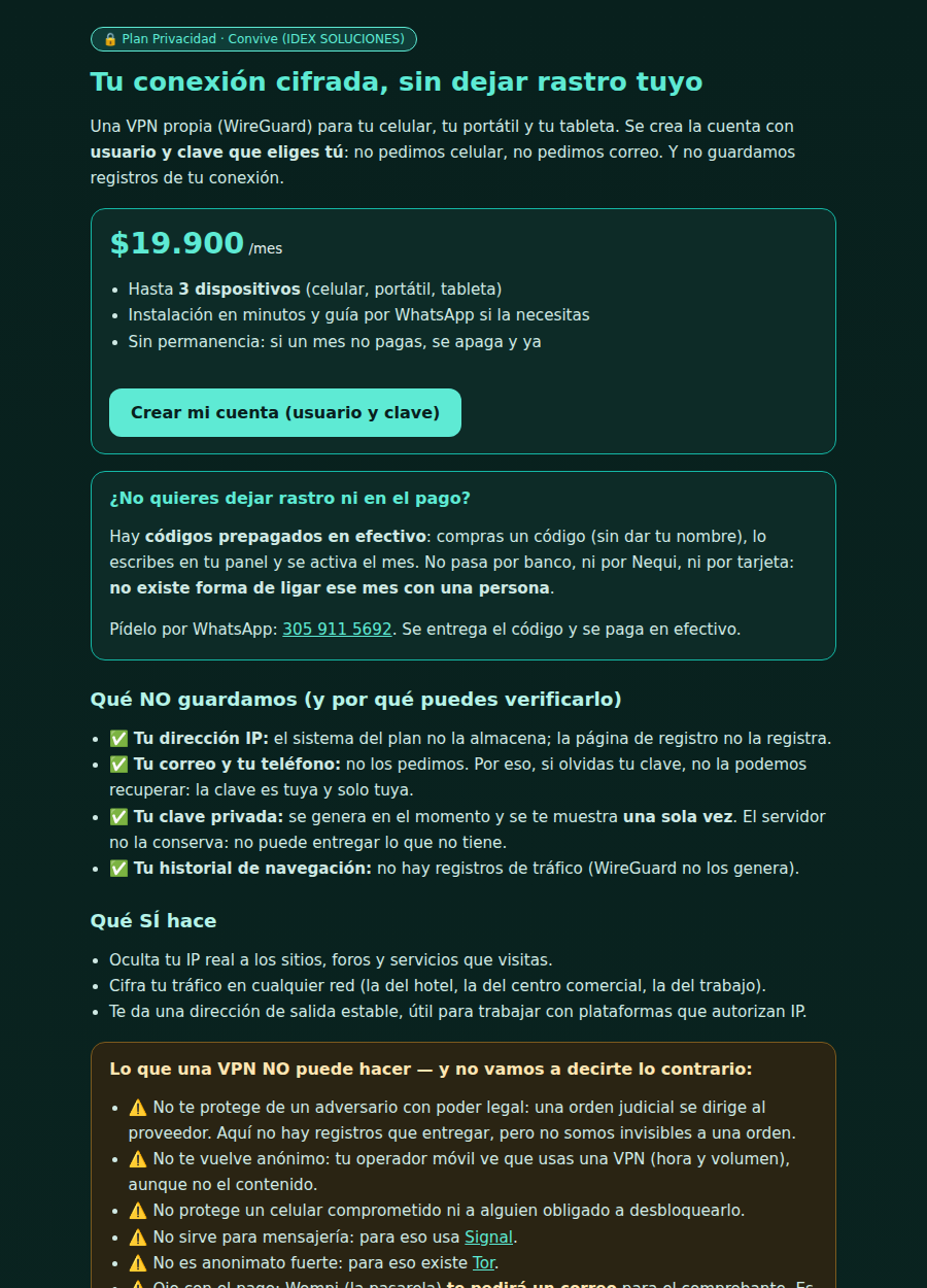Página del Plan Privacidad