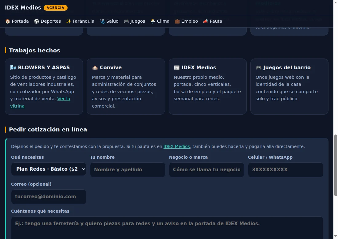 Sección de trabajos hechos de la agencia