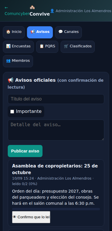 Avisos con confirmación de lectura